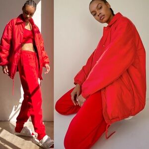 Aritzia TNA Coaches Jacket Snap Oversized Puffer Vegan Red Women’s Size 3 L XL